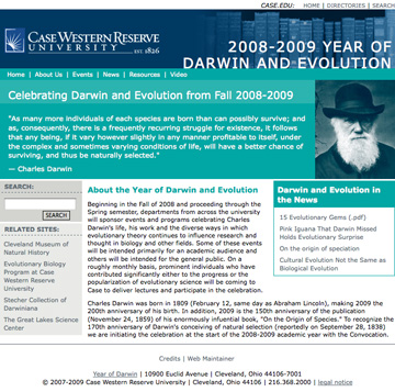 Year of Darwin and Evolution Web site screenshot